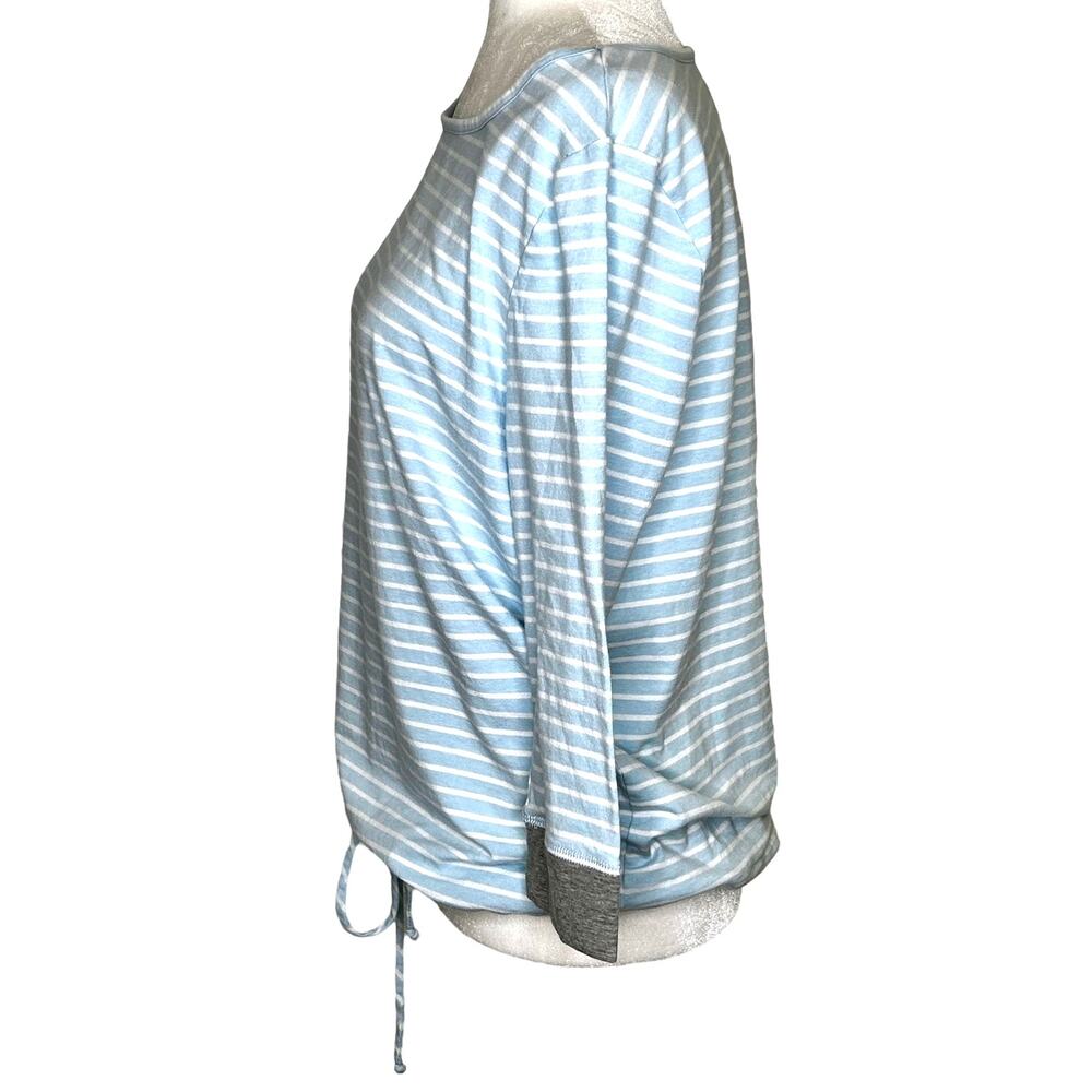 Karen Neuburger Live Love Lounge Blue White Tie Waist 3/4 Sleeve Top - Picture 4 of 9